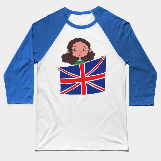 girl holding a large spread British flag Baseball T-Shirt by duxpavlic